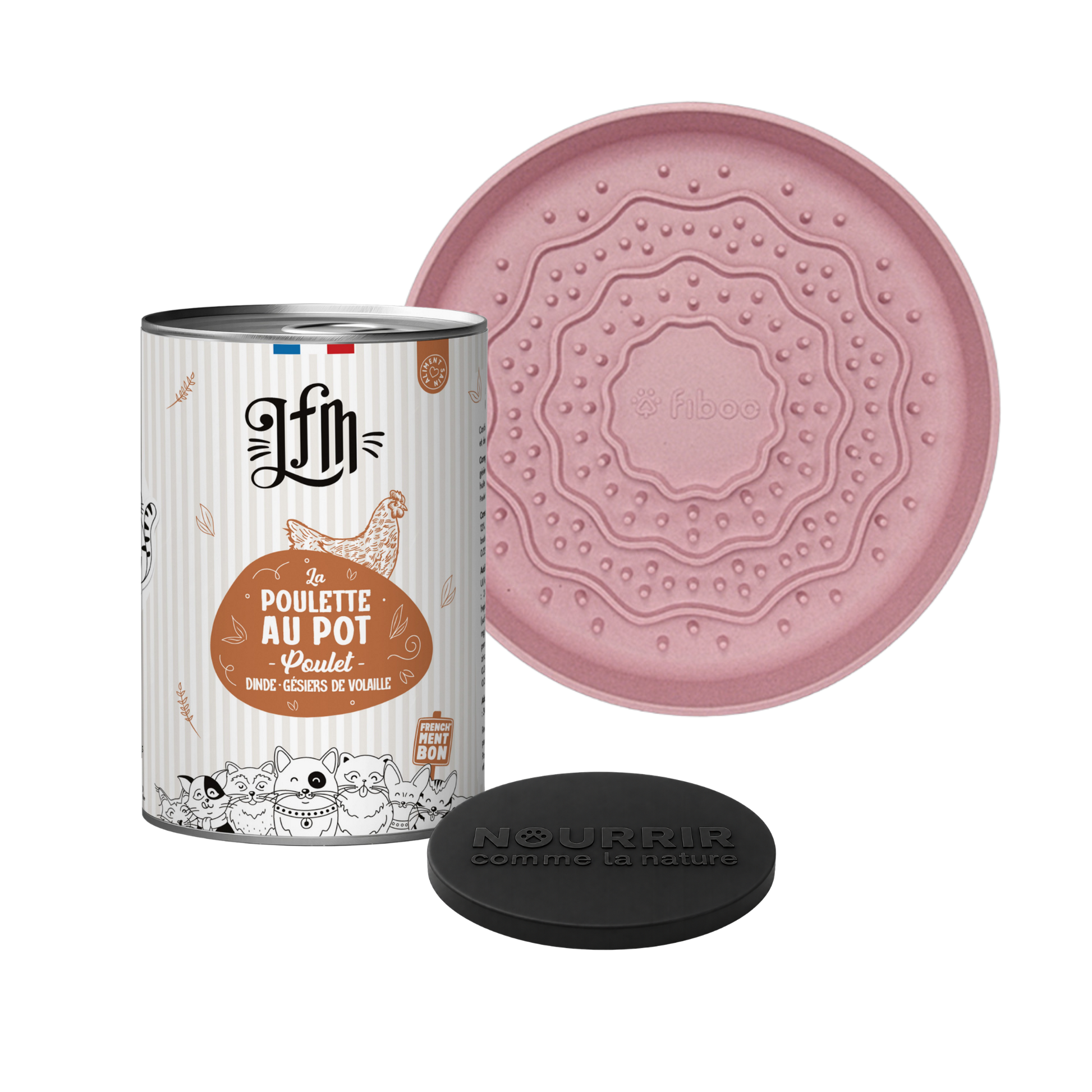 Routine hydratation chat : 6 pâtées Poulette au pot + 1 mini bol de léchage + 1 couvercle