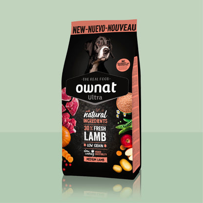 1 sac OWNAT ULTRA Medium Lamb 12kg + 1 pare soleil OFFERT