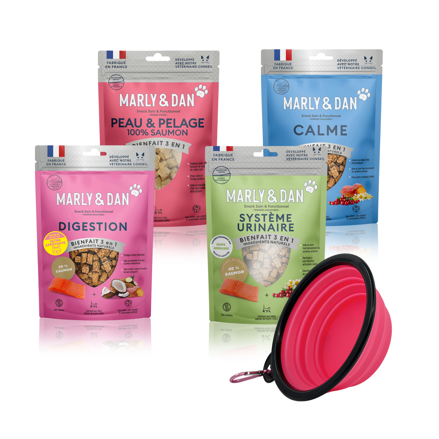 Lot 4 friandises Marly & Dan chat + une gamelle offerte