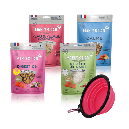 Lot 4 friandises Marly & Dan chat + une gamelle offerte