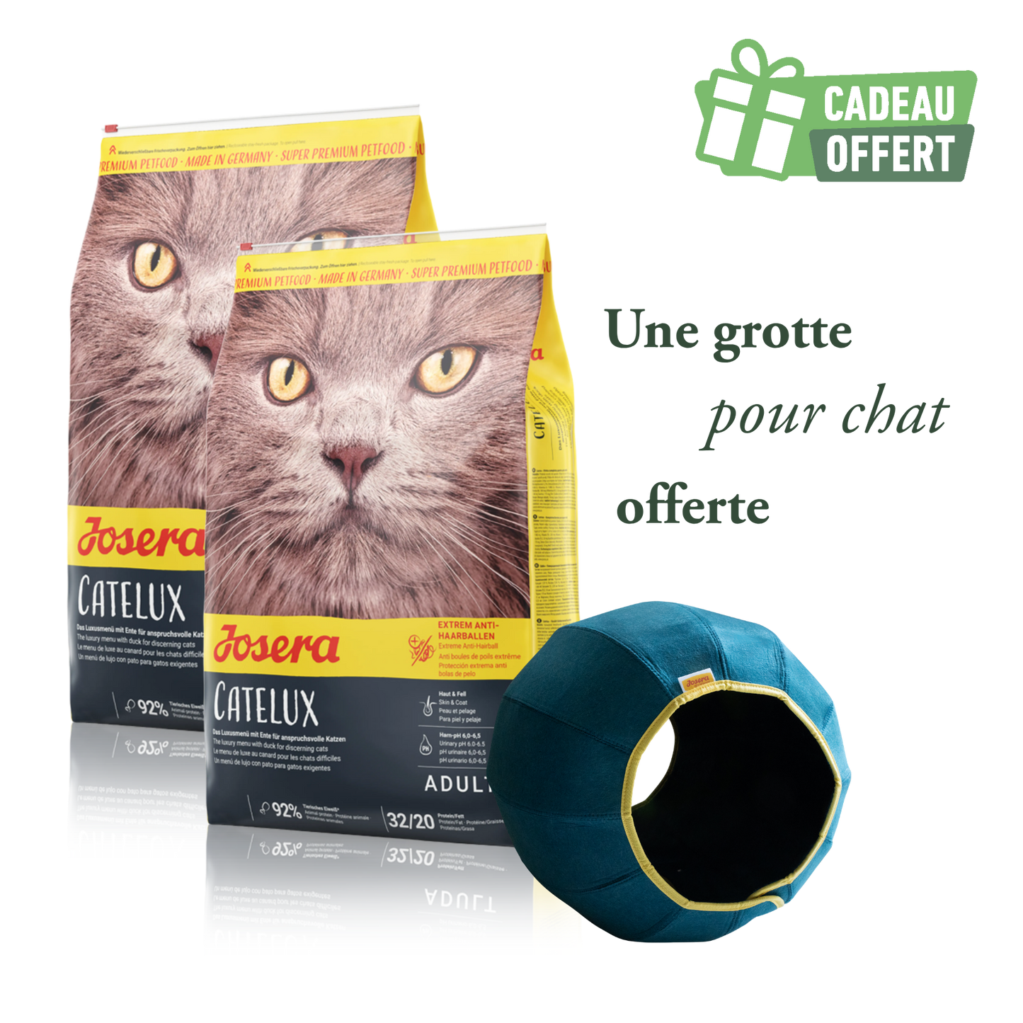 Lot 2 sacs Catelux 10kg + 1 grotte offerte