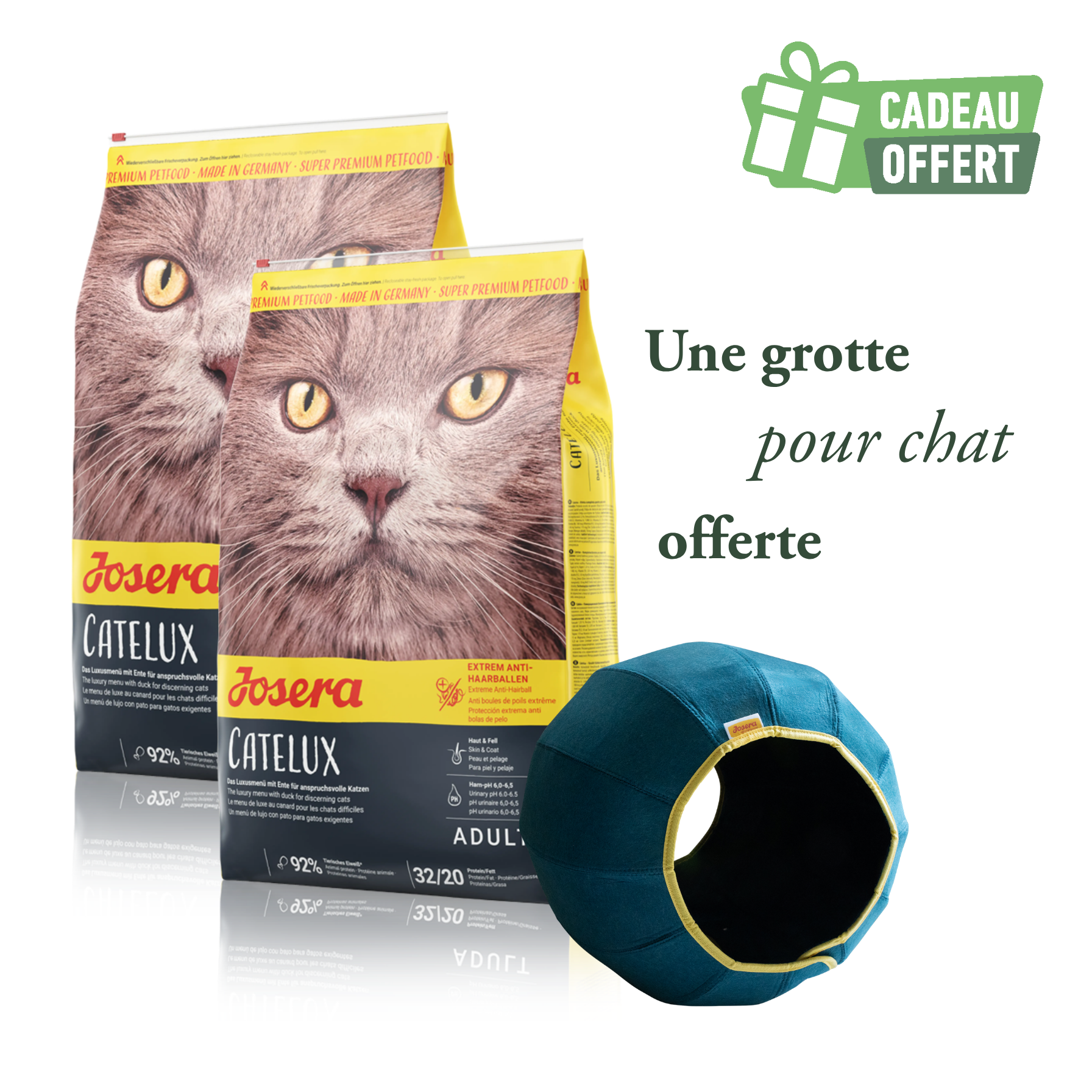 Lot 2 sacs Catelux 10kg + 1 grotte offerte