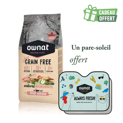 1 sac OWNAT JUST Adult Chicken 8kg + 1 pare soleil OFFERT