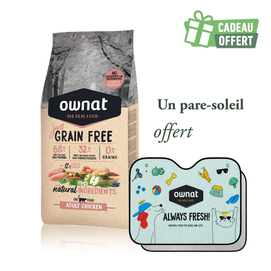 1 sac OWNAT JUST Adult Chicken 8kg + 1 pare soleil OFFERT