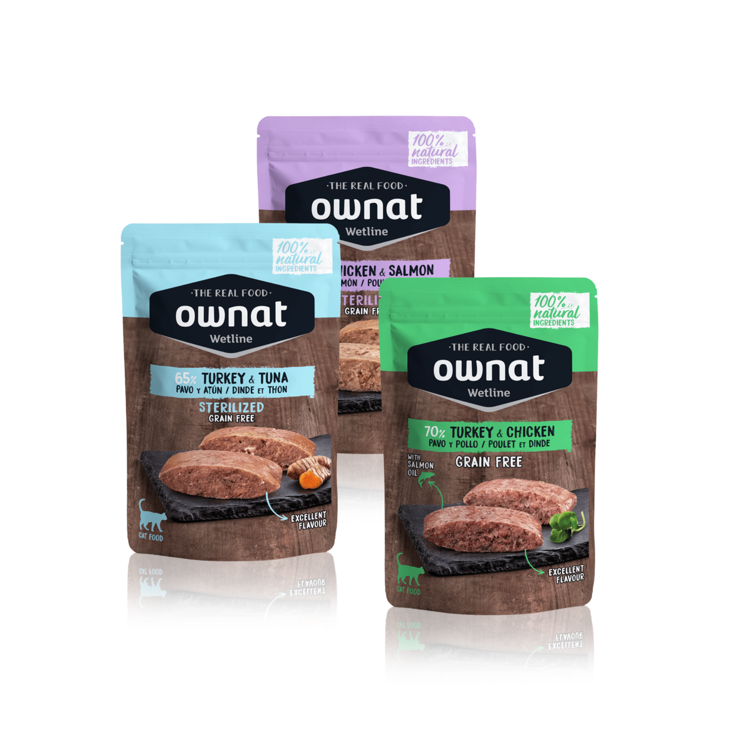 Packung mit 3 OWNAT Frischebeuteln für Katzen