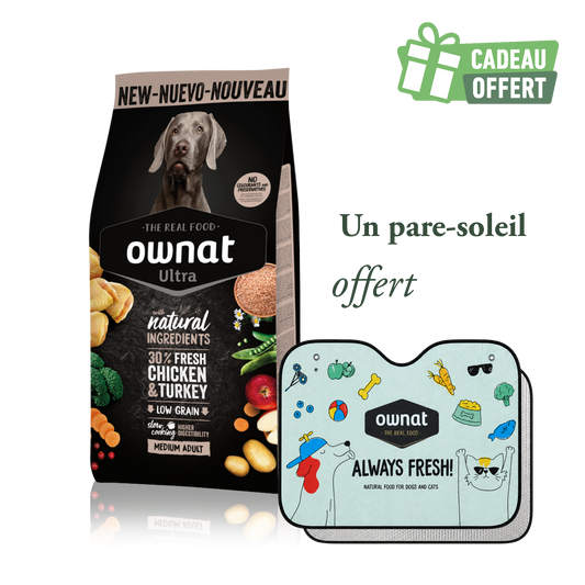 1 sac OWNAT ULTRA Medium Adult 12kg + 1 pare soleil OFFERT