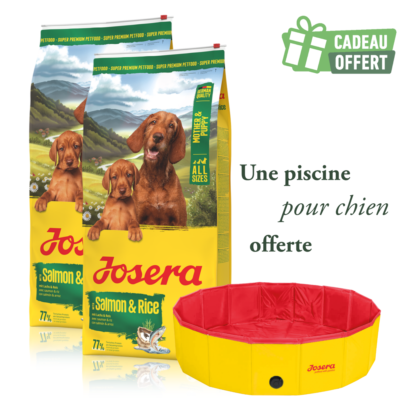 Lot 2 sacs Mother & Puppy 12.5 kg + 1 piscine offerte