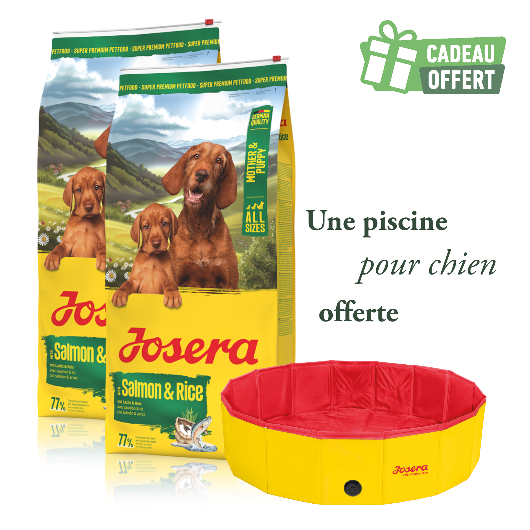 Lot 2 sacs Mother & Puppy 12.5 kg + 1 piscine offerte