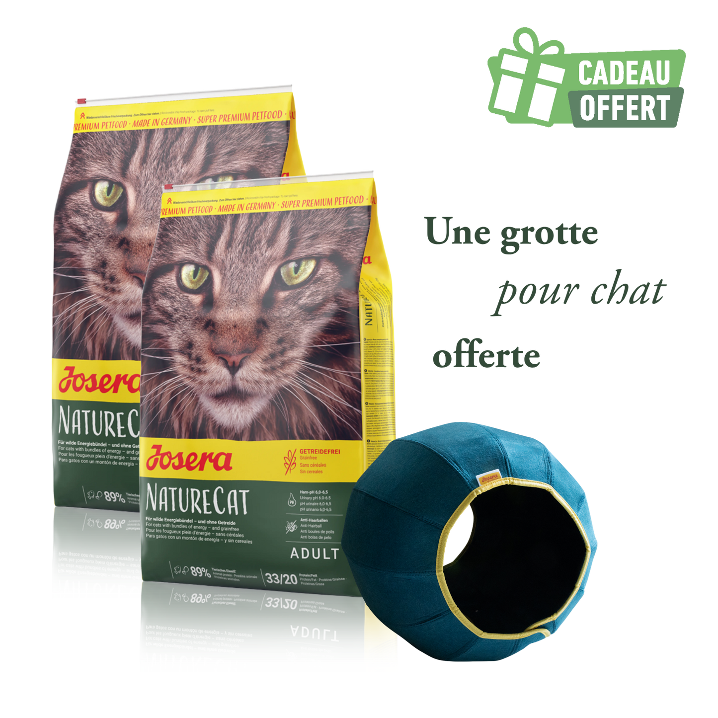 Lot 2 sacs Naturecat 10kg + 1 grotte offerte