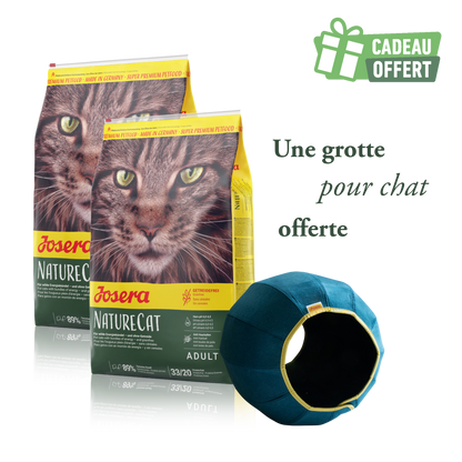Lot 2 sacs Naturecat 10kg + 1 grotte offerte