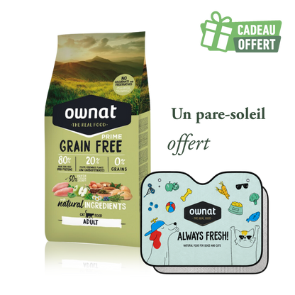 1 sac OWNAT PRIME Adult 8kg + 1 pare soleil OFFERT