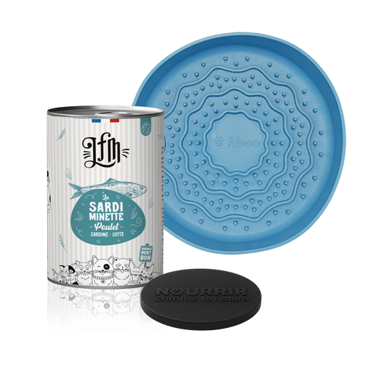 Routine hydratation chat : 6 pâtées La Sardiminette + 1 mini bol de léchage + 1 couvercle